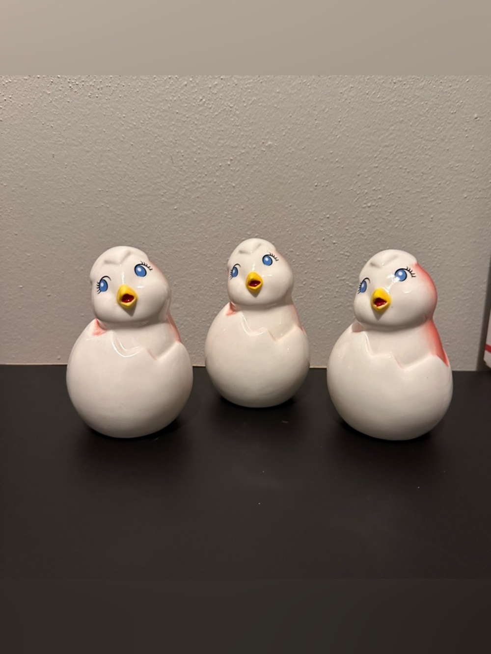 White and Red Ceramic Chick Trio Figurines